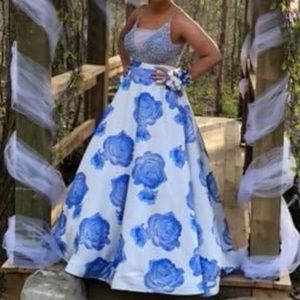 Jovani blue flower ball gown size 6